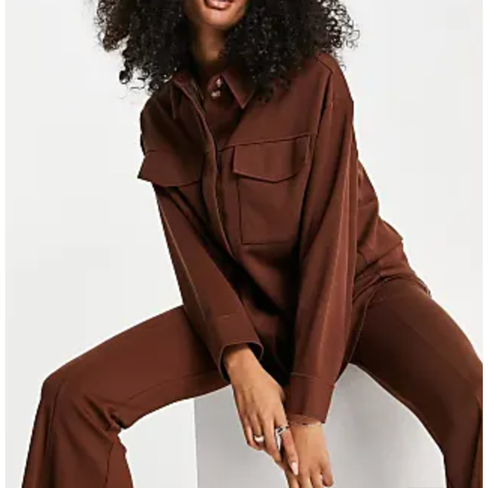 Topshop oversized shacket in chocolate